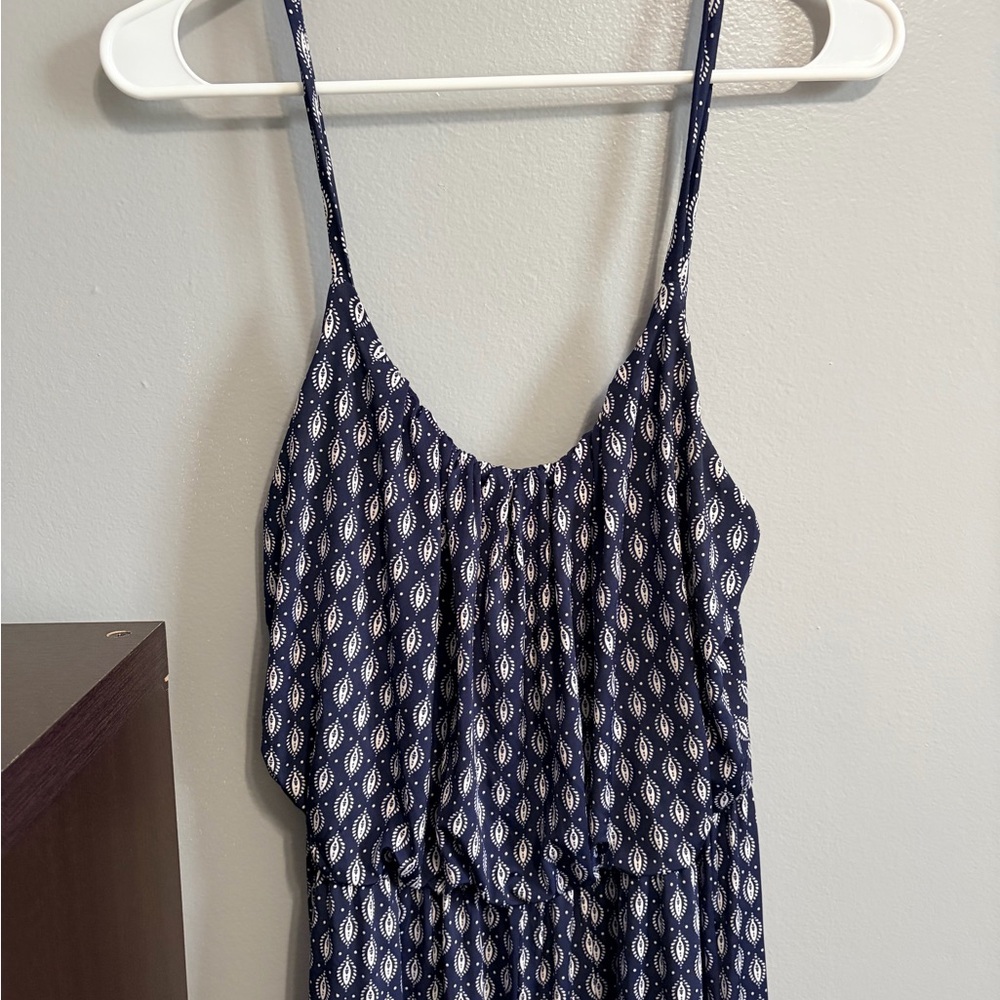 Kaileigh Navy and White Patterned Jumpsuit
